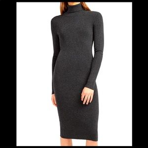 EXPRESS Ribbed Turtleneck Midi Sweater Dress - Size: XS petite